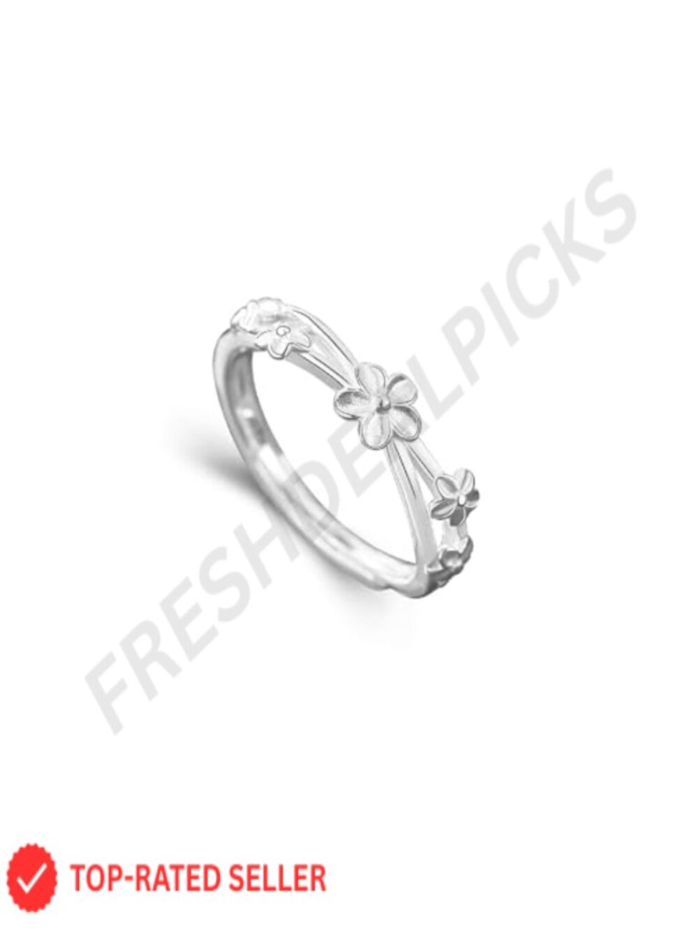 Adjustable Sterling Silver Daisy Flower Ring Women Stacking Promise Wedding Band